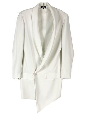 JAMIE Blazer Women M White Single-Breasted Pockets Lined Asymmetrical-Hem